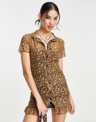 Robe courte en tulle boutonnée devant avec ourlet volanté - Imprimé léopard caurs - Daisy Street - Modalova