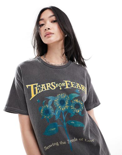 T-shirt décontracté à imprimé tournesols et Tears for Fears - Anthracite - Daisy Street - Modalova