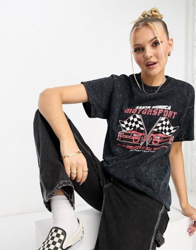 T-shirt décontracté style grunge avec imprimé sport auto - Noir délavé - Daisy Street - Modalova