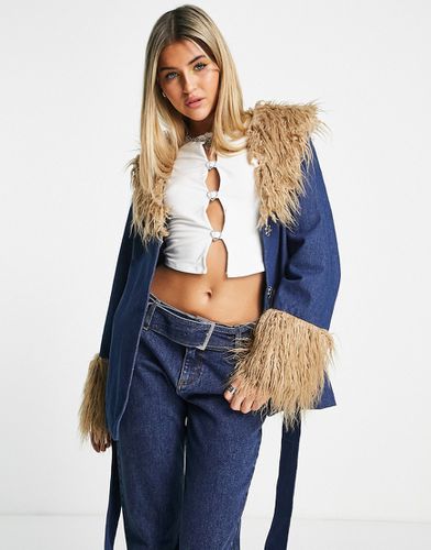 Trench-coat mi-long style années 2000 en jean avec col et poignets en fausse fourrure - Daisy Street - Modalova
