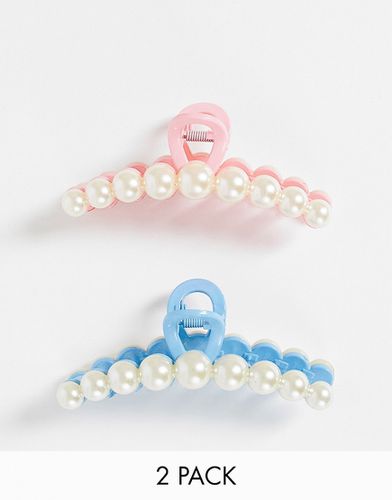 Lot de 2 pinces à cheveux avec perles nacrées - Rose et bleu - Designb London - Modalova