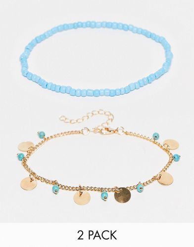 Lot de bracelets de cheville avec charms disques et perles - Designb London - Modalova