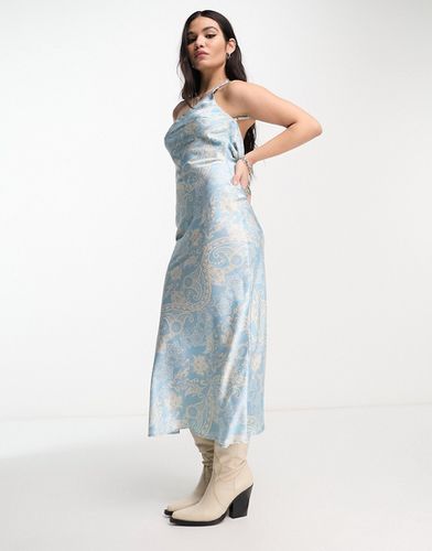 Robe asymétrique longueur mollet en satin à imprimé cachemire - Bleu - Emory Park - Modalova