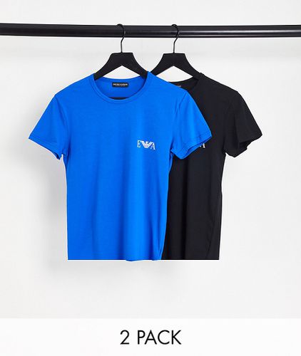 Bodywear - Lot de 2 t-shirts à monogramme - Noir/bleu - Emporio Armani - Modalova