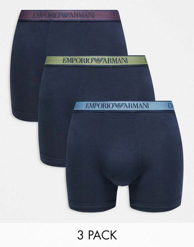 Emporio Armani - Bodywear - Lot de 3 boxers à taille colorée contrastante bleue/prune/kaki - Bleu marine - Armani Exchange - Modalova