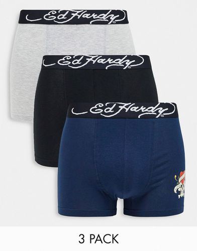 Lot de 3 boxers avec logo en jacquard à la taille - Ed Hardy - Modalova