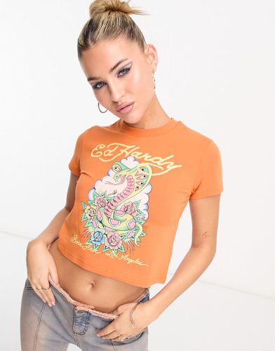 T-shirt crop top effet rétréci à logo serpent - Ed Hardy - Modalova