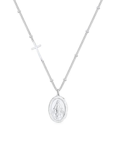 Collier en argent massif 925 avec breloques croix, billes et médaillon - Elli - Modalova