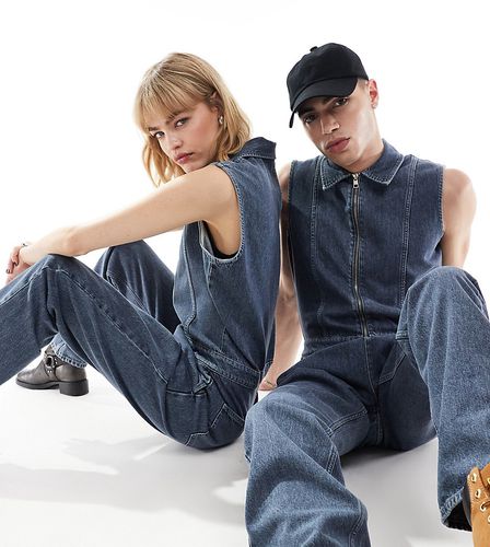 Exclusivité ASOS - - Combinaison en jean sans manches avec fermeture éclair - délavé - Calvin Klein Jeans - Modalova