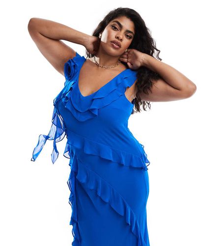 Robe longueur mollet asymétrique à volants - de cobalt - Forever New Curve - Modalova