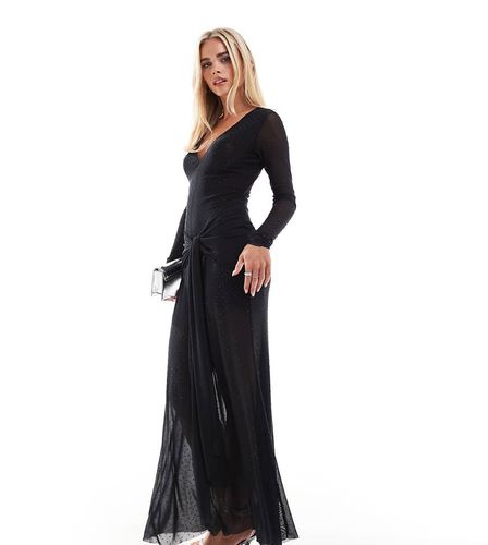 Robe longue à manches longues et décolleté plongeant avec strass thermocollés - Forever New Petite - Modalova