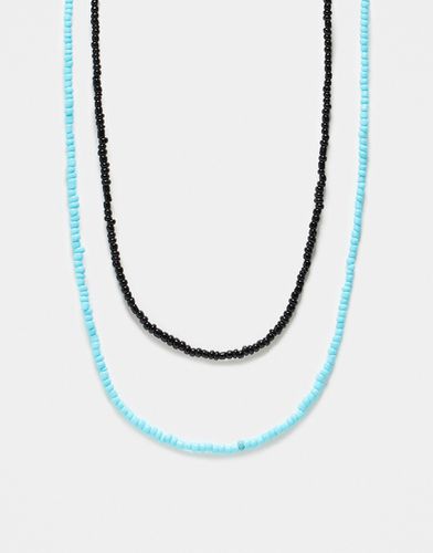 Lot de 2 colliers de perles style festival - Turquoise et noir - Faded Future - Modalova