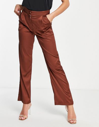 Pantalon ample d'ensemble en satin - Chocolat - Femme Luxe - Modalova