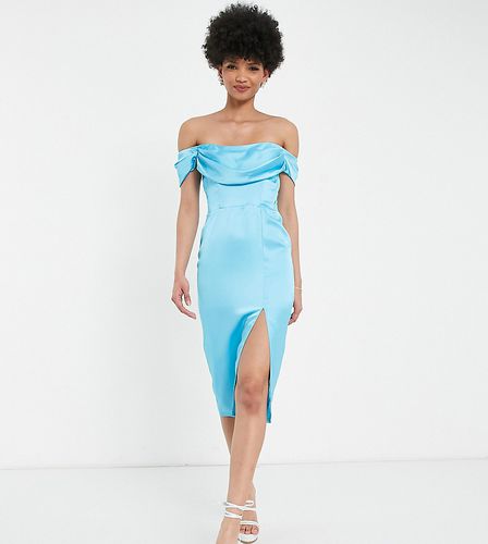 First Distraction The Label Tall - Robe mi-longue fendue en satin - cyan - First Distraction Tall - Modalova