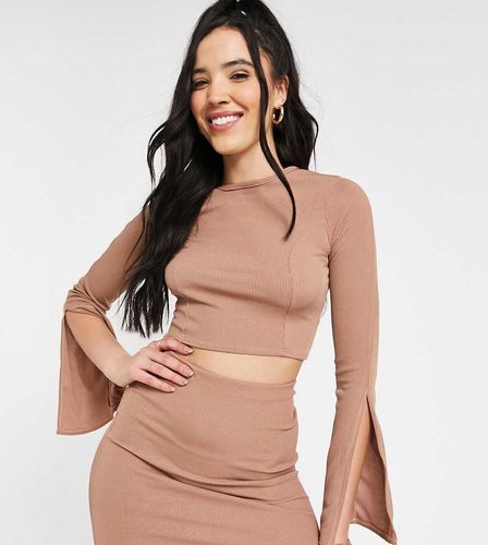 Flounce Tall - Crop top côtelé d'ensemble à manches fendues - Taupe - Flounce London Tall - Modalova