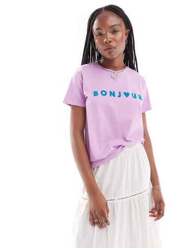 T-shirt en jersey à motif Bonjour » - Lilas - French Connection - Modalova