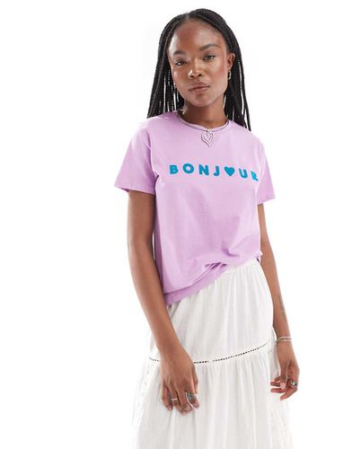 T-shirt en jersey à motif Bonjour » - Lilas - French Connection - Modalova