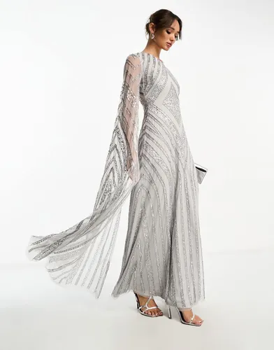 Robe longue ornementée avec cape asymétrique - argenté - Frock And Frill - Modalova