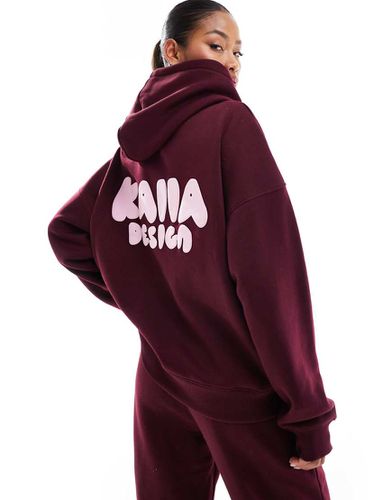 Sweat à capuche d'ensemble oversize avec imprimé au dos - Bordeaux - Kaiia - Modalova