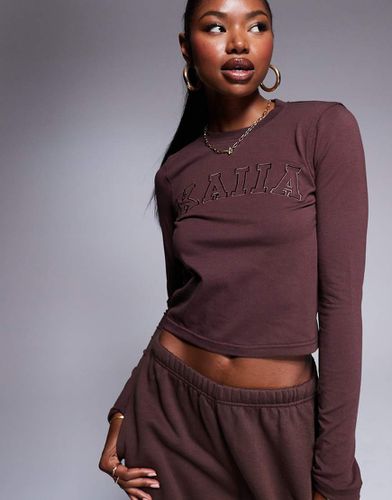 T-shirt crop top d'ensemble à manches longues et broderie logo - Moka - Kaiia - Modalova