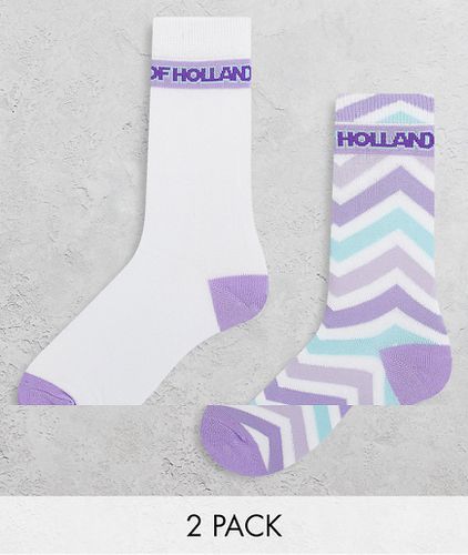 Lot de deux paires de chaussettes color block à motif zig zag - Lilas et blanc - House Of Holland - Modalova