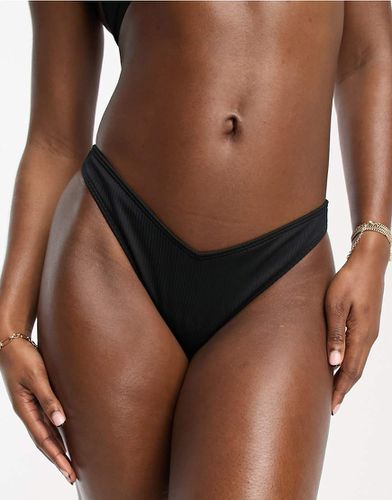 Bas de bikini échancré d'ensemble côtelé à coupe en V - Noir - Hollister - Modalova