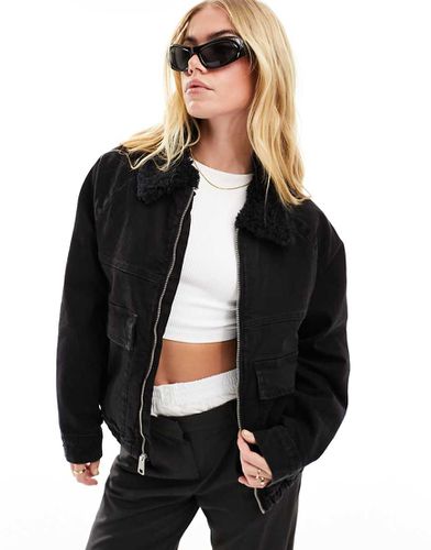 Bomber en jean avec col en fausse fourrure - Hollister - Modalova