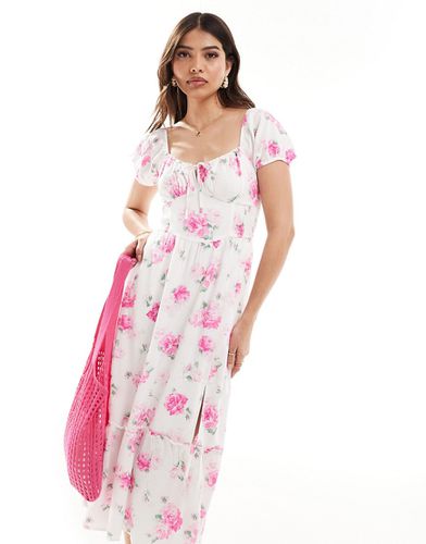 Robe mi-longue à fleurs avec détails corset - et rose - Hollister - Modalova