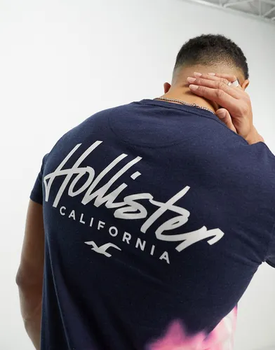 T-shirt long effet dégradé avec logo à l'avant et au dos - Bleu délavé - Hollister - Modalova