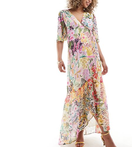 Robe portefeuille longue - Imprimé fleurs de couleurs vives - Hope & Ivy Maternity - Modalova