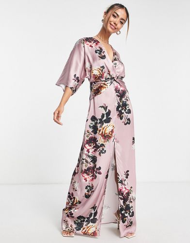 Robe longue en satin à manches kimono - Mauve - Hope & Ivy - Modalova