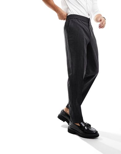 Harry - Pantalon de mariage ajusté en tweed à fines rayures et taille élastique - Gris - Harry Brown - Modalova