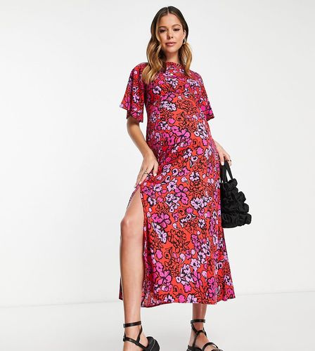 Robe rétro mi-longue à manches évasées - et rose fleuri - Influence Maternity - Modalova