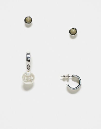 Lot de boucles d'oreilles avec puce et créoles ornées de perles - Icon Brand - Modalova