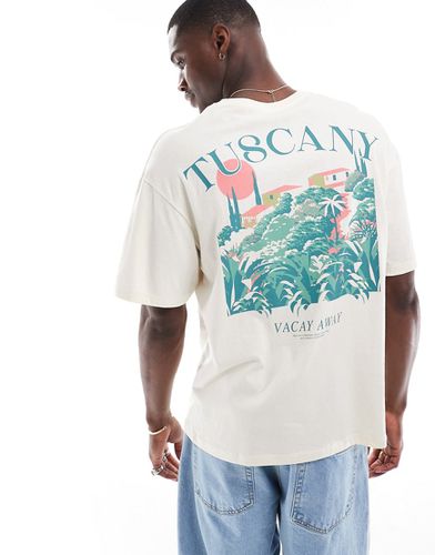 T-shirt oversize avec imprimé Tuscany au dos - Crème - Jack & Jones - Modalova
