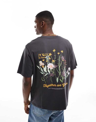 T-shirt oversize avec imprimé fleurs au dos - foncé - Jack & Jones - Modalova