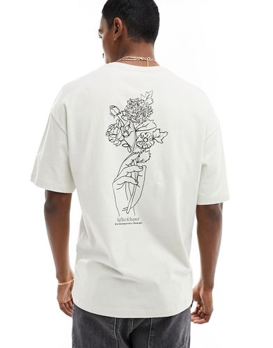 T-shirt oversize avec imprimé fleurs esquissées au dos - Beige - Jack & Jones - Modalova