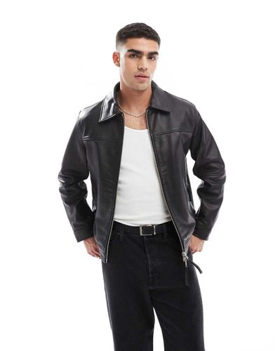 Blouson Harrington en cuir véritable - Jack & Jones - Modalova