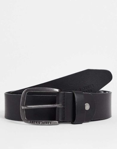 Ceinture en cuir lisse avec boucle à logo - Jack & Jones - Modalova