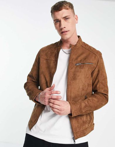 Essentials - Blouson style motard en imitation daim - Fauve - Jack & Jones - Modalova