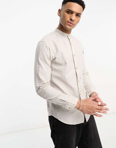 Essentials - Chemise en lin à col grand-père - Beige - Jack & Jones - Modalova