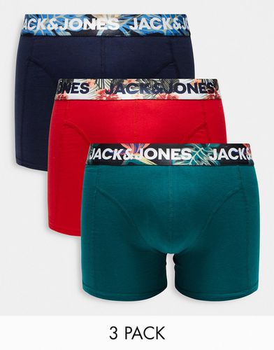 Lot de 3 boxers avec taille à imprimé tropical - et bleu marine - Jack & Jones - Modalova