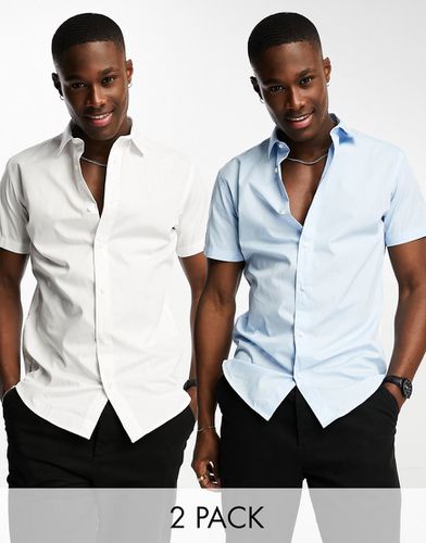 Lot de 2 chemises cintrées élégantes à manches courtes - Bleu/blanc - Jack & Jones - Modalova