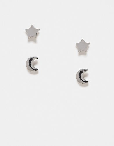 Lot de 2 paires de boucles d'oreilles étoile et lune en imitation argent - Jack & Jones - Modalova
