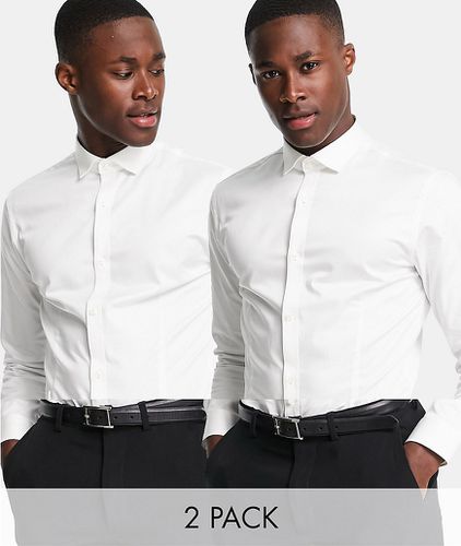 Premium - Lot de 2 chemises habillées à col découpé en popeline - Jack & Jones - Modalova