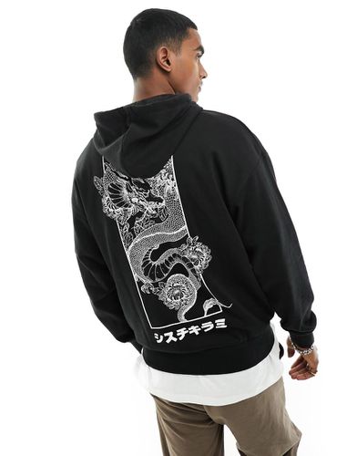 Sweat à capuche oversize avec imprimé dragon au dos - Jack & Jones - Modalova