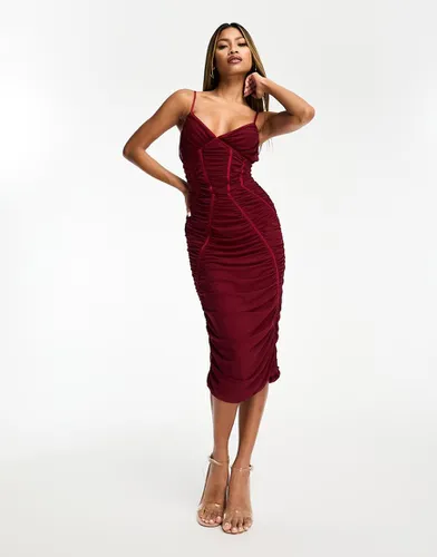 Robe mi-longue avec corset sculptant - Bordeaux - Jaded Rose - Modalova