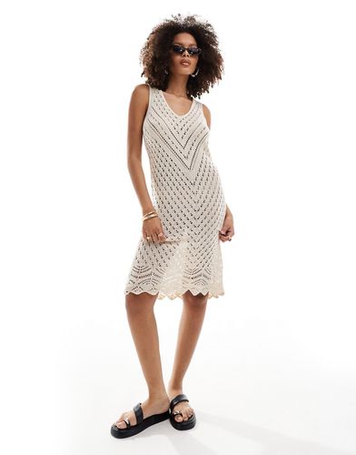 Robe crochetée mi-longue à col V - Crème - Jdy - Modalova