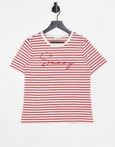 T-shirt à rayures avec manches courtes et inscription brodée - Rouge et blanc - JDY - Modalova