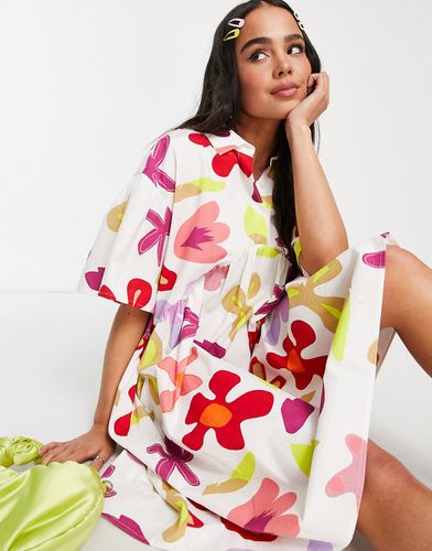 Robe chemise à smocks avec fleurs oversize - Jjxx - Modalova